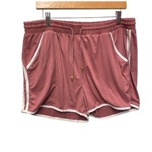 Bae City Mauve Athletic Shorts Women's 2X Elastic Waist Drawstring White Trim